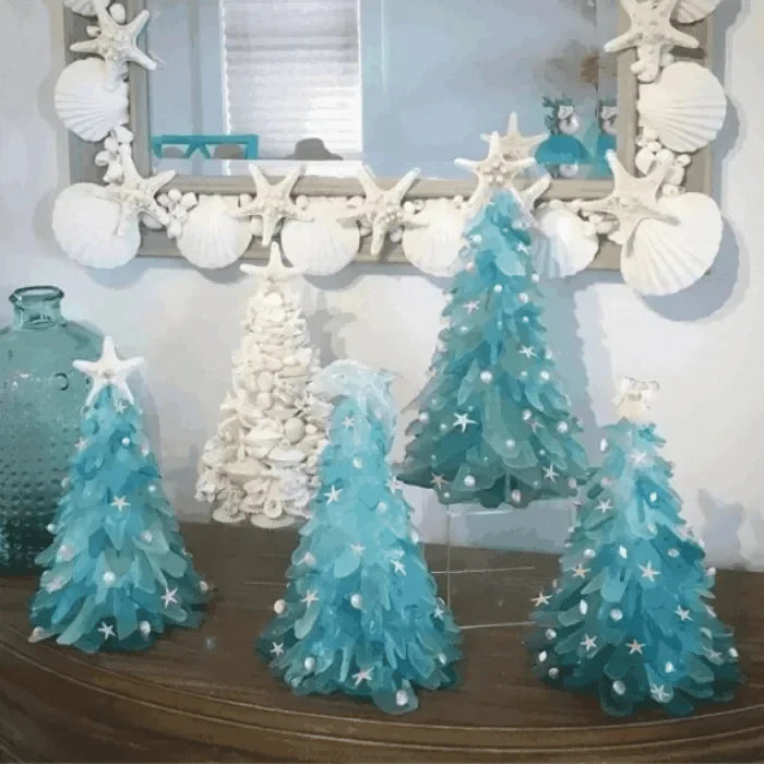 Sea Glass ChristmasTree | Esthétique en verre de mer unique faite à la main pour Noël