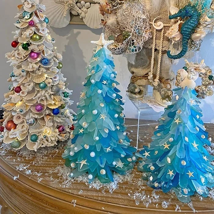 Sea Glass ChristmasTree | Esthétique en verre de mer unique faite à la main pour Noël