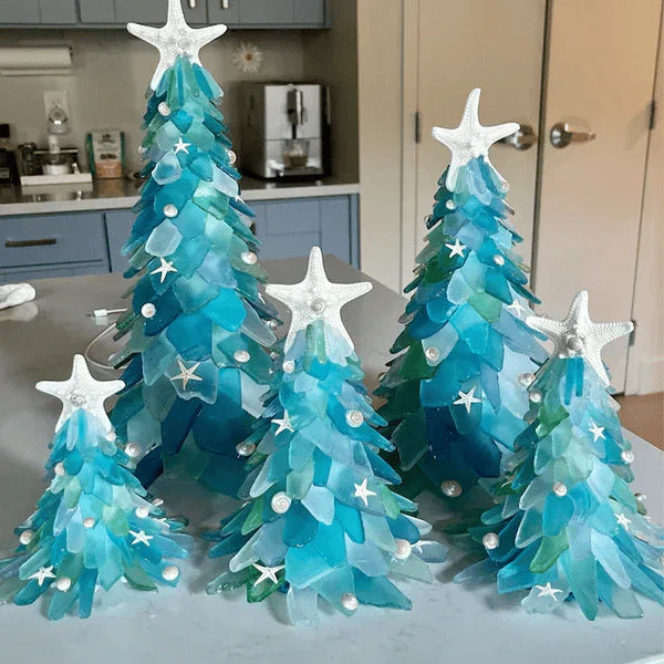 Sea Glass ChristmasTree | Esthétique en verre de mer unique faite à la main pour Noël