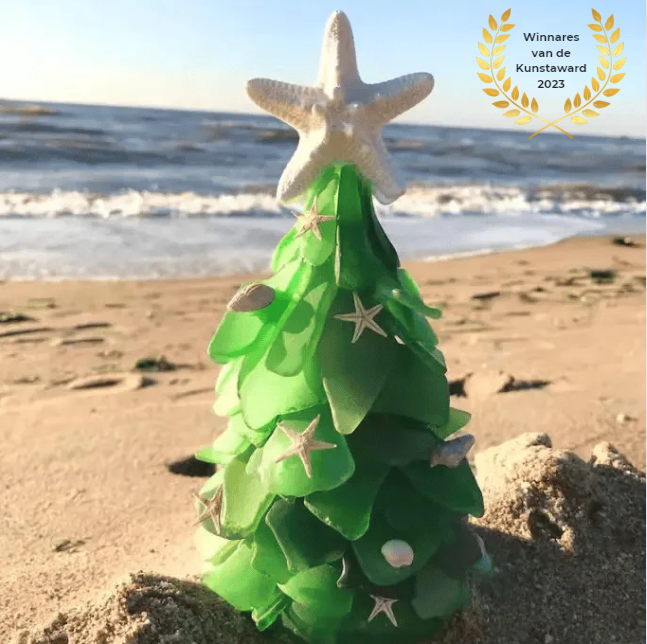 Sea Glass ChristmasTree | Esthétique en verre de mer unique faite à la main pour Noël