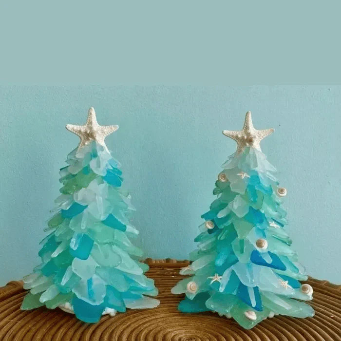 Sea Glass ChristmasTree | Esthétique en verre de mer unique faite à la main pour Noël