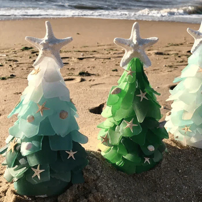 Sea Glass ChristmasTree | Esthétique en verre de mer unique faite à la main pour Noël